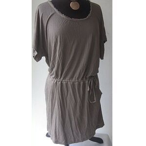 Calvin Klein Dress Blouson Short Casual Tie Waist  Brown Coverup Pockets S/Small